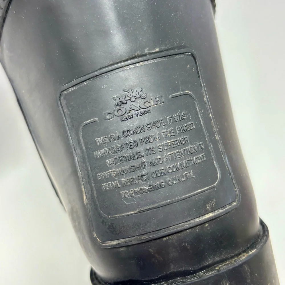 Coach Tristee Signature Matte Black Waterproof Lace Up Lined Rain Boots Classic